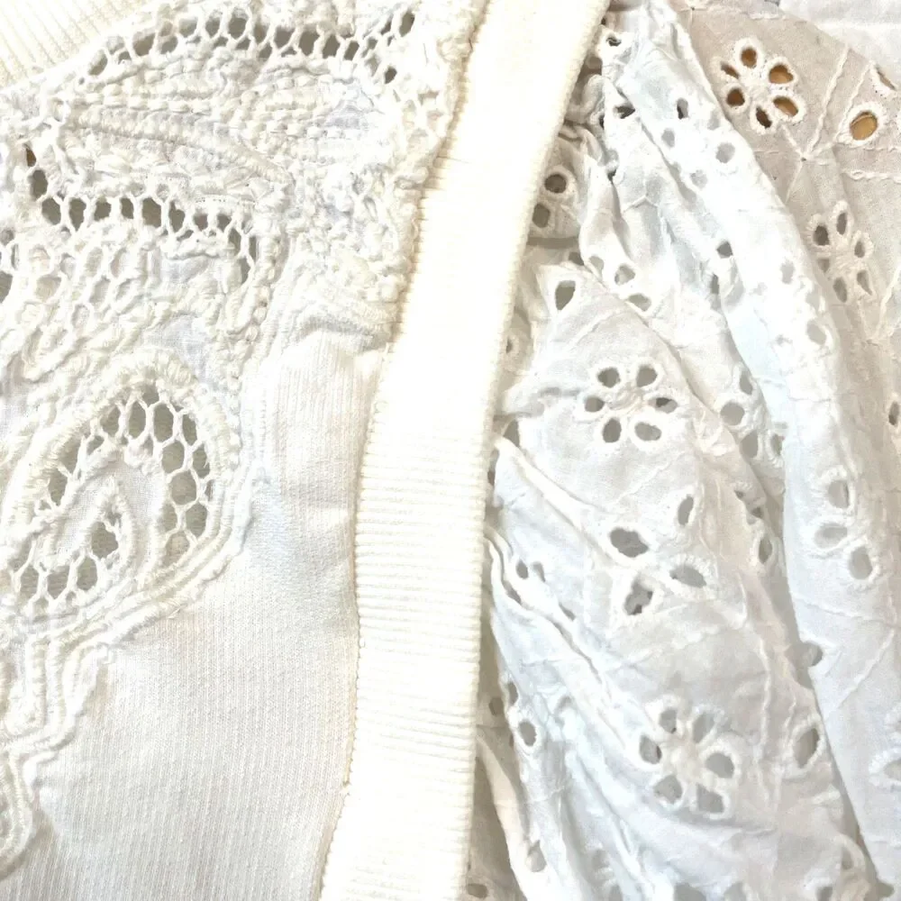 Anthropologie Cream Cotton Crochet Blouse SZ S